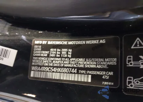 2017 BMW 430I xDrive from USA, damaged, VIN WBA4R9C54HK680744